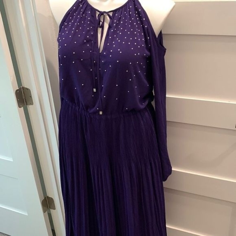 MK Purple Cold Shoulder Long-Sleeve MIDI Dress